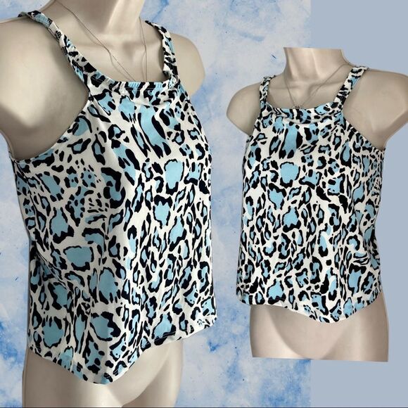 Urban Renewal High-Neck Blue and Black Leopard Print Crop Tank - Picture 3 of 4